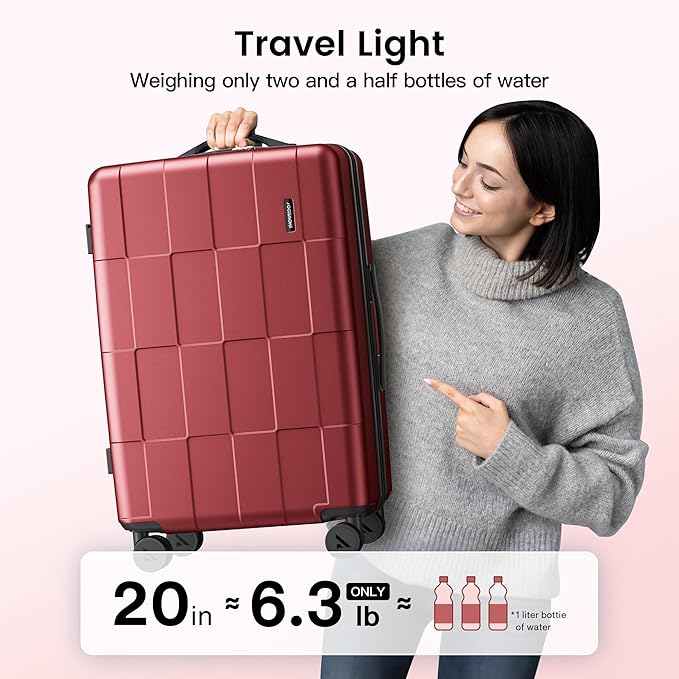 SHOWKOO Luggage Sets 3 Piece Hardside Expandable Lightweight PC Suitcase Sets with Double Spinner Wheels TSA Lock, Wine Red