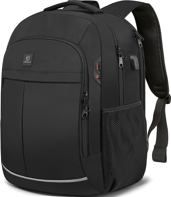 Backpack, Laptop Backpack, Carry on Backpack, Durable TSA Friendly Business Travel 17.3 Inch Laptop Backpack with USB Port, College School Bag Gift for Men Women Teens Bookbag, Black