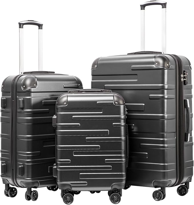 Coolife Luggage Expandable(only 28") Suitcase 3 Piece Set with TSA Lock Spinner 20in24in28in (reg grey)