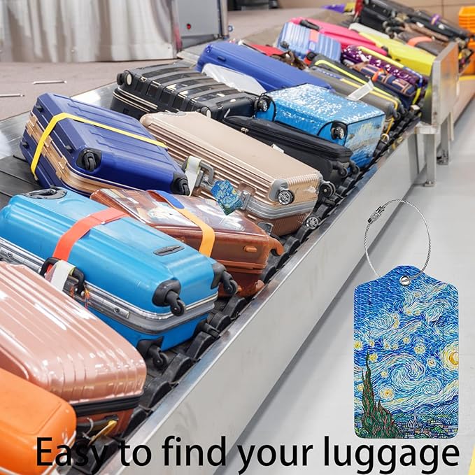 Starry Night Luggage Tag Personalized Luggage Tags for Suitcases,Leather Bag Tags for Backpacks Handbag with Name ID Label Travel Essentials Baggage Tags 2 Pack