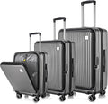 Luggage Sets 3 Piece, ABS Lightweight 20in/24in/28in Luggage, Expandable Carry On Suitcase Set with TSA Lock & Double Wheels, Front Open Hardshell Luggage Sets (Grey)