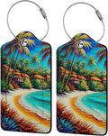 Seaside Town 2-Pcs Premium Leather Tags with Privacy Covers,Luggage Tag Stainless Steel Loops Ideal for Suitcases, Travel Bags, Backpacks