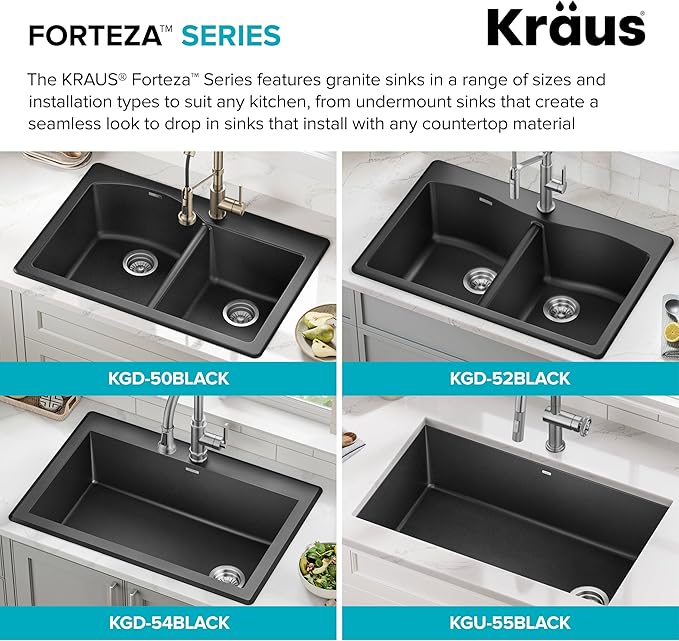 KRAUS Forteza 32-inch Undermount Single Bowl Granite Kitchen Sink in Grey, KGU-55GREY