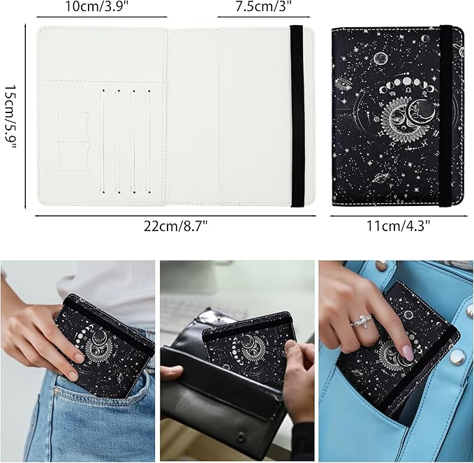 Passport Holder for Women and Men PU Leather Passport Cover for Travel (Sun Moon)