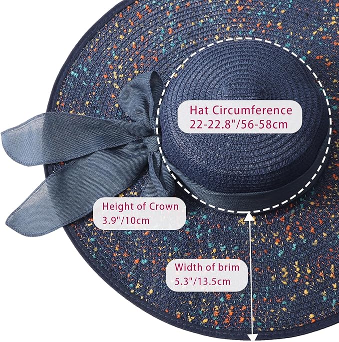 DRESHOW Beach Hats for Women Big Straw Wide Brim Summer Hat Floppy Foldable Roll up Cap Sun Hat UPF 50+