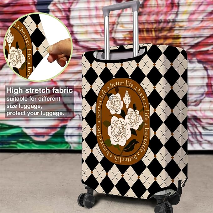 Travel Luggage Cover Suitcase Protector Fits 18-32 Inch Wheel Covers PatternedTravel Related Items Flower Luggage Protector Elastic L