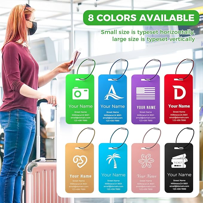 Personalized Luggage Tags, Custom Luggage Tags 4 Pack TSA Approved Double Sided Laser Engraving, Metal Luggage Tag for Suitcases with Stainless Loops, Name Tag for Bags, Backpacks (Green)