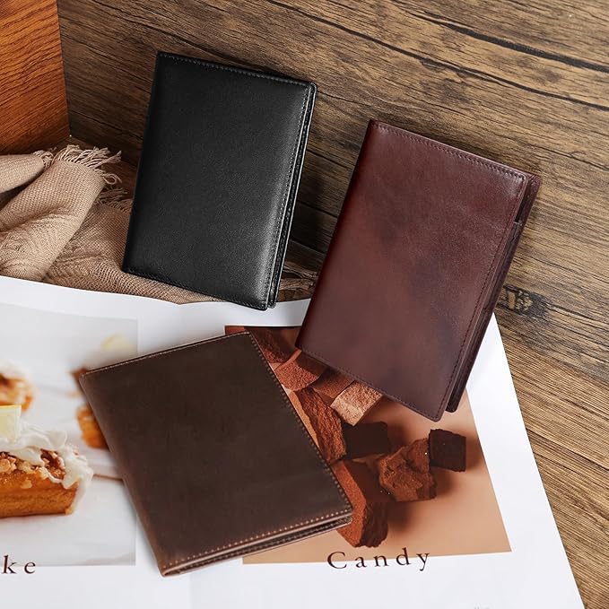 Polare Full Grain Leather Passport Holder RFID Blocking Travel Bifold Wallet Passport Holders 2 Passports (Coffee)