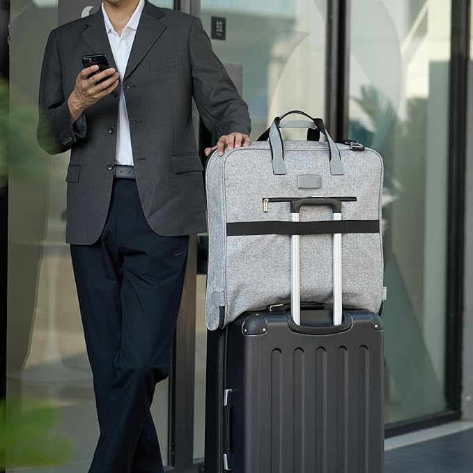 Amazon Basics Carry-On Garment Bag for Travel and Business Trips with Shoulder Strap, Hanging Suit Luggage Bag for Men Women, Wrinkle Free Cover for Suits Dresses Coats, Gray