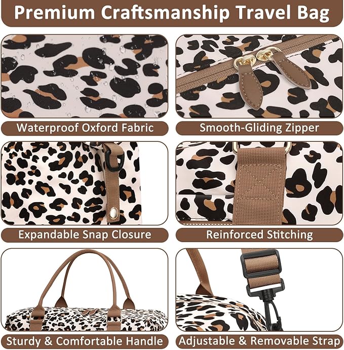 Travel Duffle Bag for Women, Weekender Bags, Hospital Bag for Labor Delivery,Lightweight Tote Duffel Overnight Bag with Luggage Sleeve,Airplane Travel Bags with Toiletry Bag,X-Large,Leopard