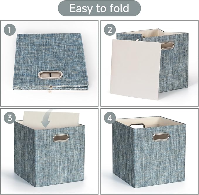 Posprica Storage Basket Bins,11×11×11 Foldable Storage Cube Boxes Fabric Drawer for Closet Shelf Cabinet Bookcase - Set of 4,Teal