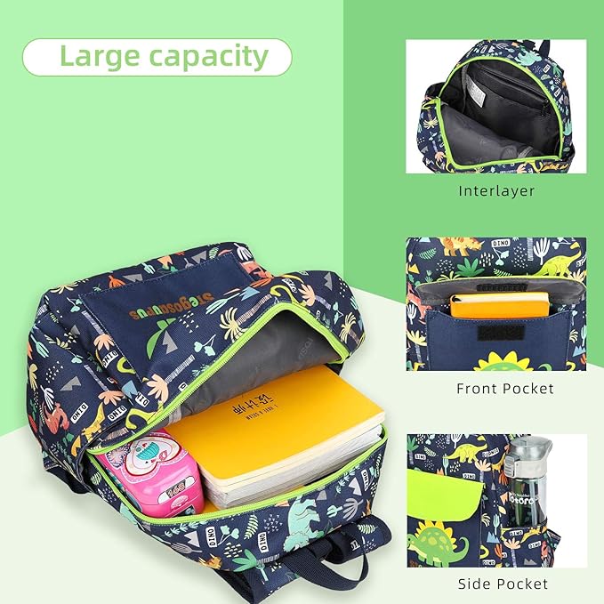 willikiva Cute Zoo Little 2d Backpack Kid Backpacks for Girls and Boys Toddler Backpack Waterproof Preschool Safety Harness Leash(Green Dinosaur)