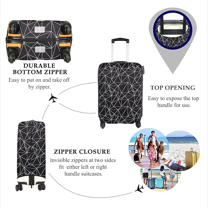 Explore Land Travel Luggage Cover Suitcase Protector Fits 23-26 Inch Case (Black Polygonal, M)