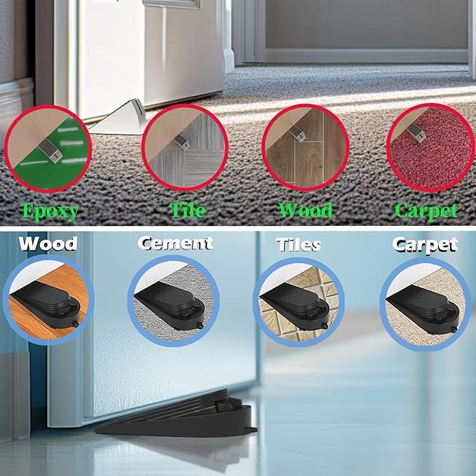 Door Stoppers for Bottom of Door Heavy Duty Adjustable Spring Loaded Rubber Wedge 0.2-3" Stackable Set–1 Large + 2 Small, Non-Slip Base, Security Door Stopper for Interior/Exterior/Home/Office