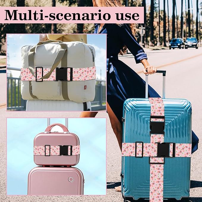 Strawberry Luggage Straps for Suitcases TSA Approved, Luggage Identifiers for Suitcase, Adjustable Suitcase Strap for Baggage Security with Cute Patten, Travel Necessary Accessories