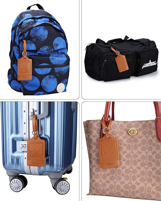 Teskyer Luggage Tags, 3 Pack Premium PU Leather Luggage Tags Privacy Protection Travel Bag Labels Suitcase Tags