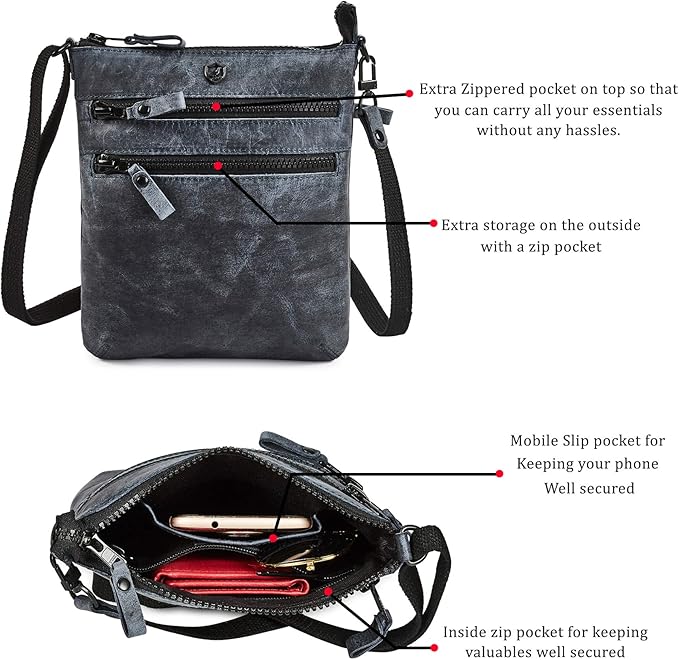Crossbody Sling Bag for Women Small Real Leather Purse Vintage Travel Crossover Shoulder Bag Handmade