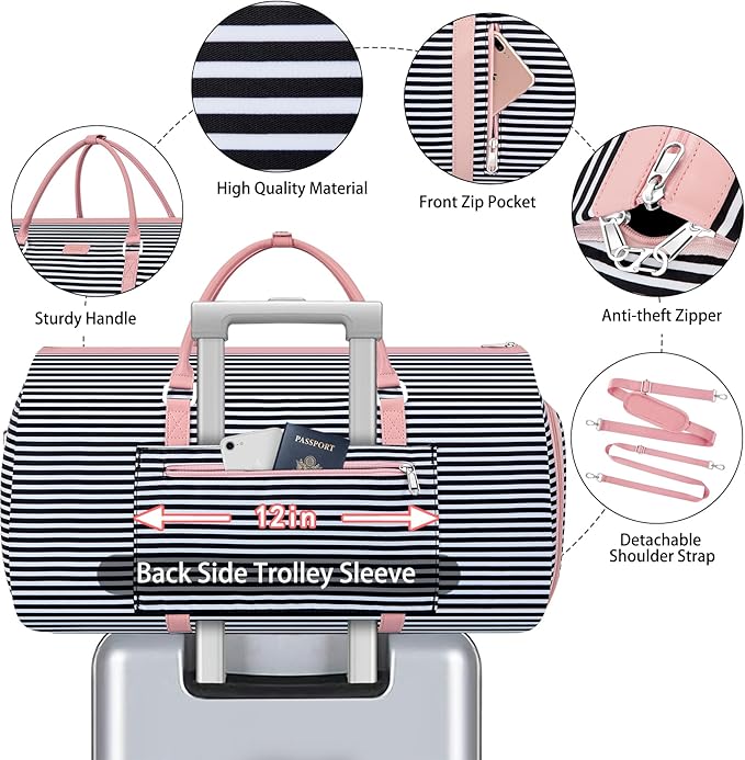 Convertible Garment Duffel Bag for Travel - Carry On Garment Bags With Toiletry Bag Large Weekender Bag for Men Women 2 in 1 Hanging Suitcase Suit Travel Duffel Overnight Bags 4pcs Set