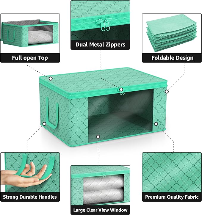 Sorbus Medium Clothes Storage Bags - Foldable Blanket Storage Bins for Organizing Bedroom, Closet, Clothing, Comforter, Organization with Clear Window, Lids and Carry Handles - Set of 12