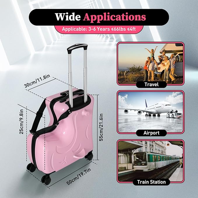 CNCEST 20" Kid's Ride-on Travel Suitcase,Rolling Luggage with Wheels Carry Trolley Luggage with Password Lock,Children's Ride On Trolley Luggage for Children's Day Gift,Festival Gift