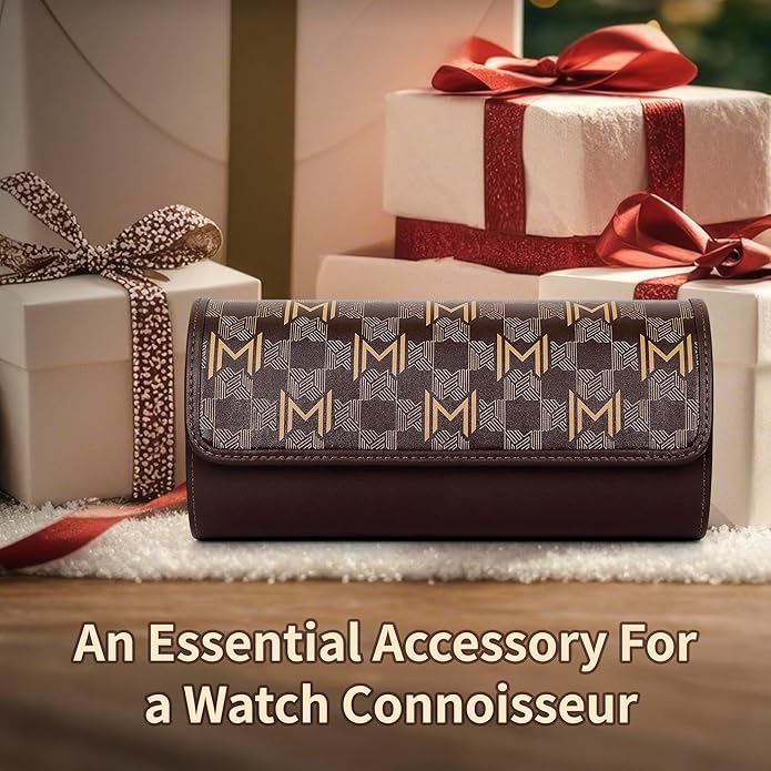MOZSLY Watch Roll Travel Case 3 Slots Portable Watches Box Organizer Storage Holder Pattern PU Leather
