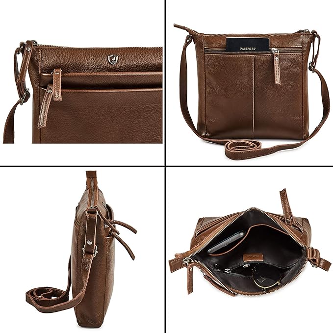 Small Soft Genuine Leather Crossbody Purse Women’s Sling Crossover Shoulder Travel Handbag with Triple Zipper
