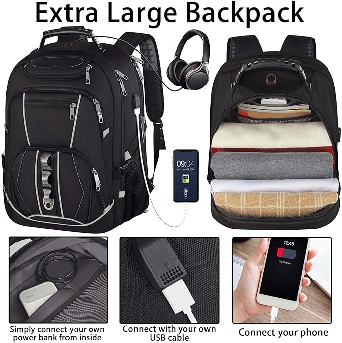 18.4 inch Gaming Laptop Backpacks with USB Charging Port, Big Capacity TSA Friendly RFID Anti Theft Pocket College Heavy Duty Computer Work bag for Men