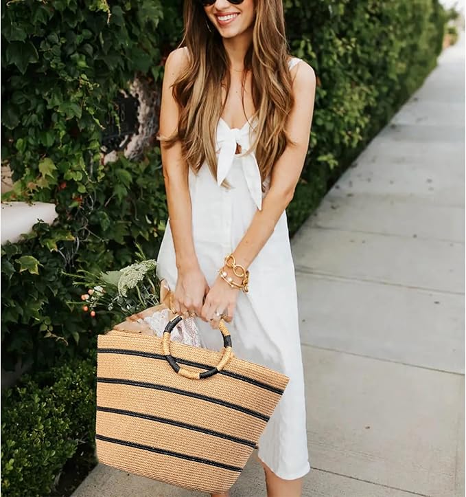 Beach Bags for Women Straw Tote Bag Summer Beach Bag Large Woven Straw Tote for Vacation Holiday