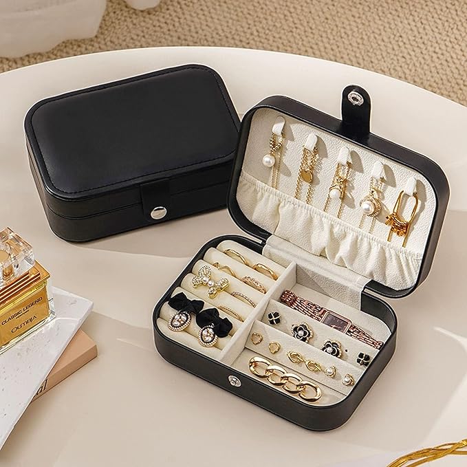 Travel Jewelry Box,Jewelry Travel Case, Small Jewelry Box,2 Layer Travel Jewlery Case, PU Leather Mini Portable Jewerly Storage Display Holder for Earrings, Ring, Necklaces, Bracelets