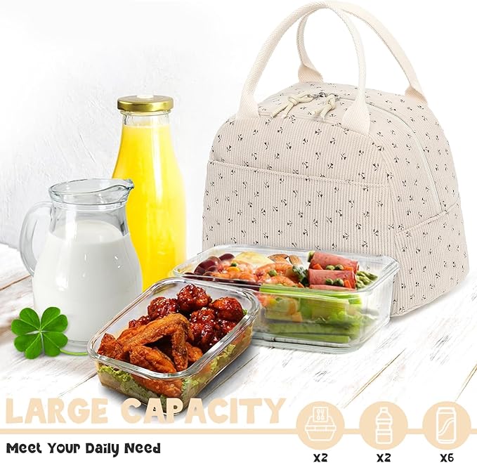 Bluboon Lunch Bag for Women Men Cute Corduroy Lunch Tote Bags Reusable Insulated Lunch Box Large Capacity Reusable Insulated Cooler for Work Picnic or Travel