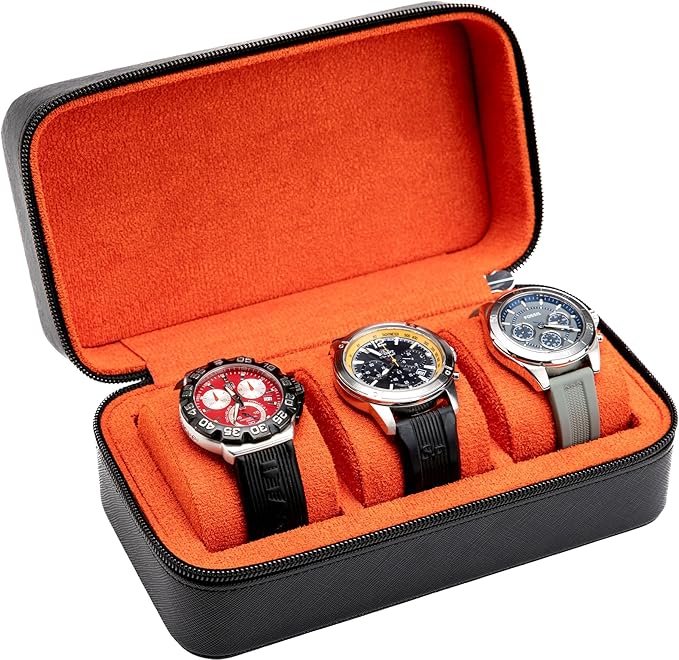 Watch Travel Case for Men | Leather Watch Case with 3 Slots | Perfect Travel Watch Organizer | Portable Watch Carrying Case for Men