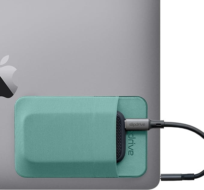 Slipdrive - Portable Hard Drive Sleeve for Laptop - SSD Solid State Drive - Reusable Adhesive - 5” x 3.2” Stick on External Hard Drive Carrying Case - Travel Pocket Pouch (Small, Aqua)