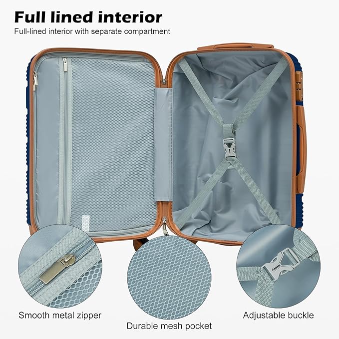 LONG VACATION 3 Piece Carry On Luggage 20 Inch Suitcase with Spinner Wheels, ABS+PC Hardshell Suitcase set with TSA Lock & YKK Zipper