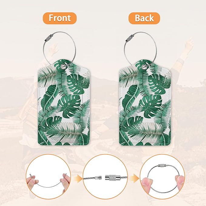 3 Pcs Luggage Tags for Suitcase,Tropical Palm Leaves and Flowers Luggage Tag Name Id Labels with Privacy Cover for Travel Backpack Women Men