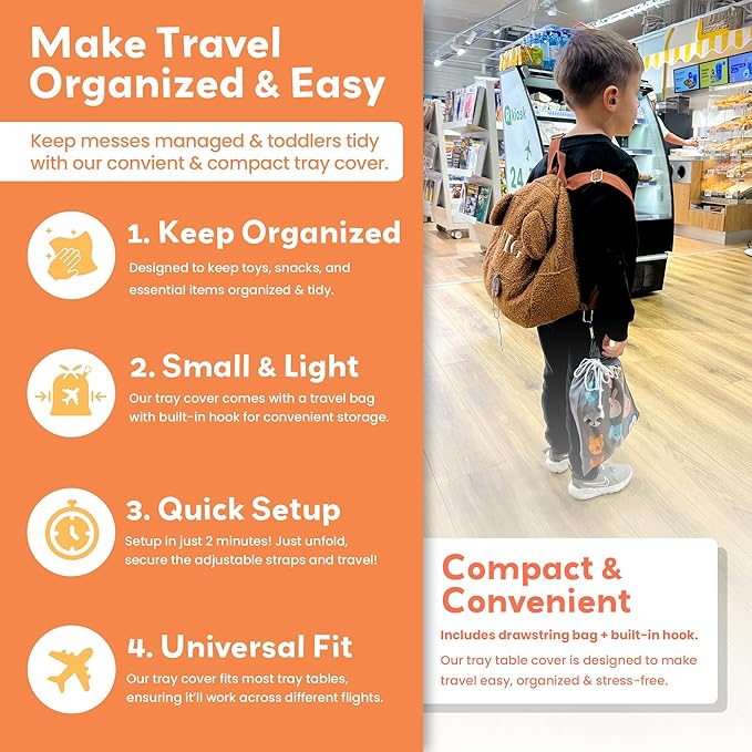 Airplane Tray Table Cover – Universal Fit & Easy Setup – Airplane Tray Cover Kids - Use in Buses, Trains, High Chairs I Plane Travel Essentials for Kids