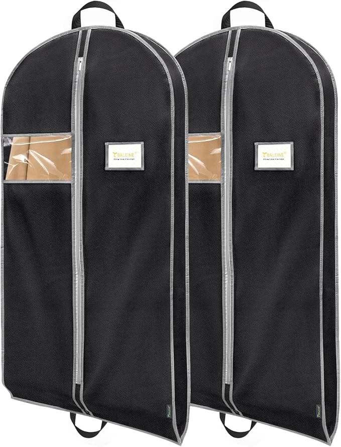 BALEINE 2PK Heavy Duty Garment Bag with Shoe Storage Travel Bag for Dresses, Suit, Coats Travel Essential (54", Black)
