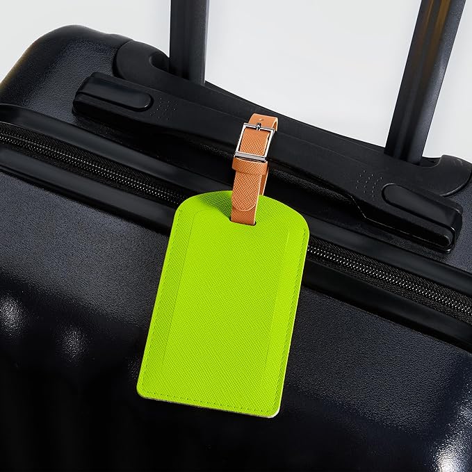 3 Pack Luggage Tags for Suitcases, TSA Approved Bag Tags, Baggage Tags with Privacy Protection, Travel Essentials Luggage Accessories, Neon Green & Brown