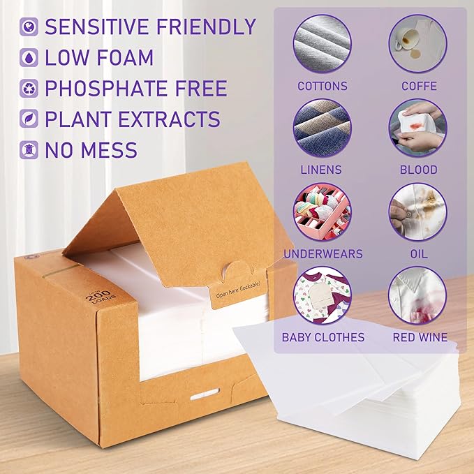 Freelivity Laundry Detergent Sheets, 200 Loads Eco-Friendly Laundry Soap Strips - No Plastic Jug Hypoallergenic Liquid Less Dissolvable Space Saving Sheets for HE machine, travel, home clothes washing