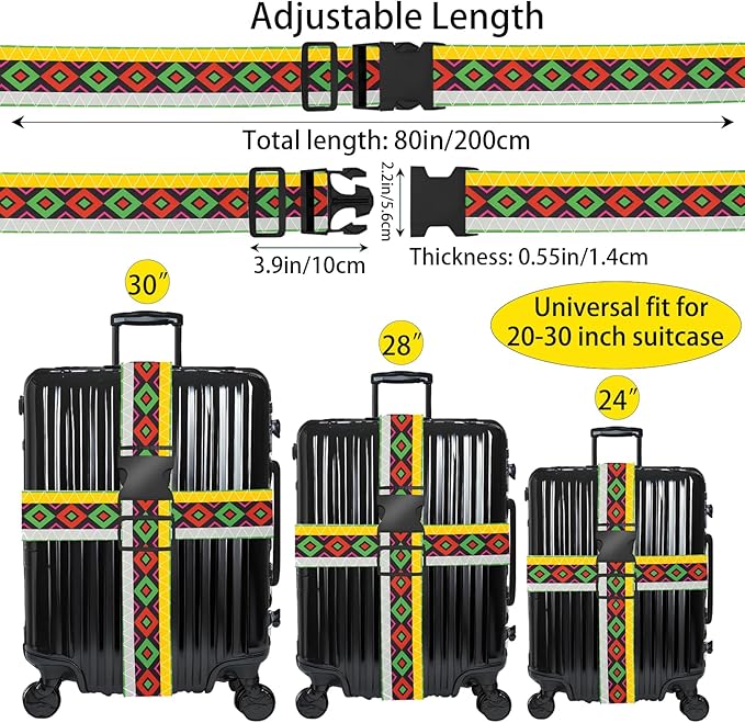 Geometric Arts Luggage Straps for Suitcases, Adjustable Luggage Travel Belt to Keep Luggage Security While Travel, Strong Polyester Fabric, Easy-to-Recognize Funny Pattern Travel Accessories, 2 Pack