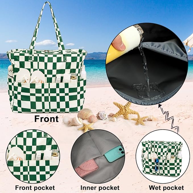 Waterproof Beach Tote Pool Bags for Women Ladies Extra Large Gym Tote Carry On Bag With Wet Compartment for Weekender Travel