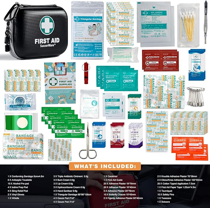 150 Pieces Mini First Aid Kit - Small Medical Kit with Hard Shell - Emergency First Aid Kit for Car, Travel, Home, Outdoor, Office, Camping, Hiking (Black)