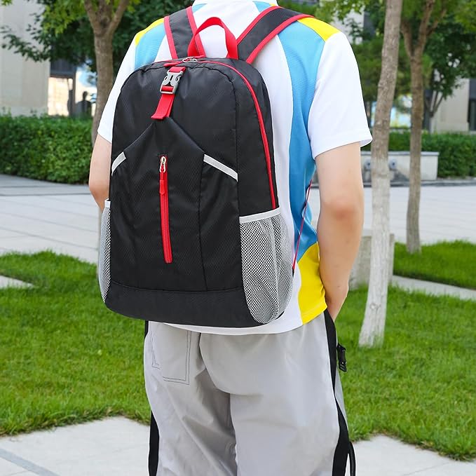 25L Hiking Backpack Foldable Sports Daypack Camping Collapsible Bag Water Repellent Lightweight Travel Men Women (Black)