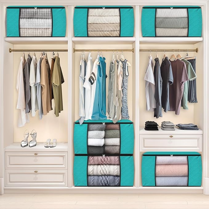 Fab totes 24 Gallons Clothes Storage, Foldable Thick Fabric Blanket Storage Bags, Containers for Organizing Bedroom, Closet, Clothing, Comforter, Organization with Handle (10 Pack,Green)