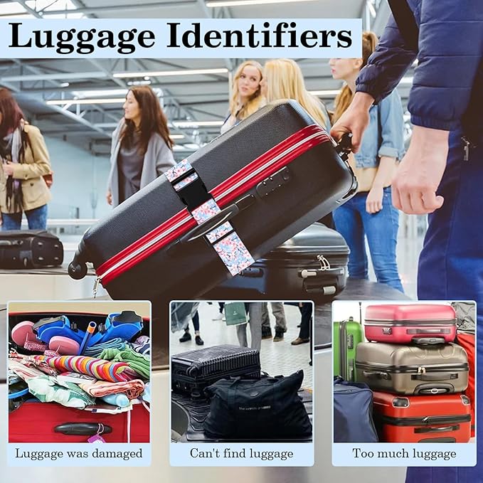 Cherry Blossoms Luggage Straps for Suitcases TSA Approved, Luggage Identifiers for Suitcase, Adjustable Suitcase Strap for Baggage Security with Cute Patten, Travel Necessary Accessories (2Pack)