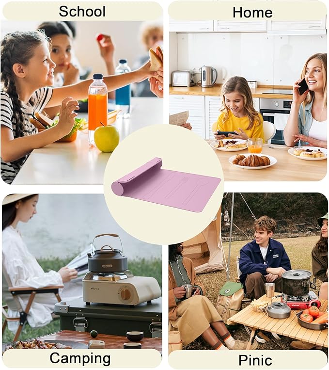 Utensil Box, Tableware Silicone Portable Box Silverware mat, Suitable for Kitchen Utensils, Portable Outdoor Camping Spoon Fork Utensils Storage mat (Pink)