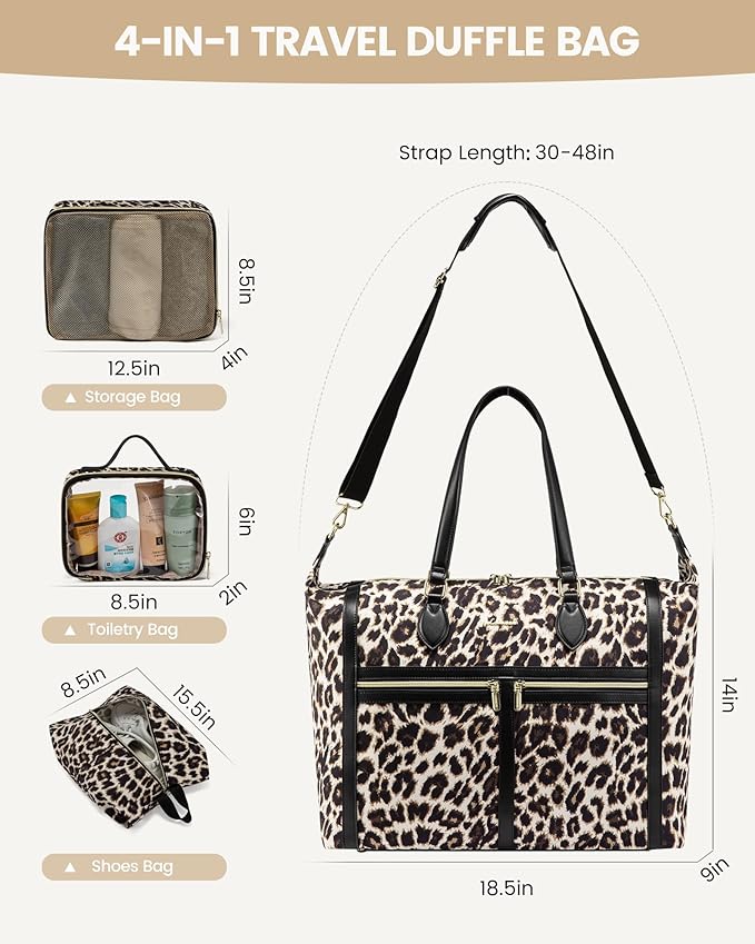 LOVEVOOK Travel Weekender 4-in-1 Duffle With Shoes Compartment, Carry On Overnight Bag, Toiletry Pouch & Wet Pocket, Large Tote for Women Labor Delivery Hospital