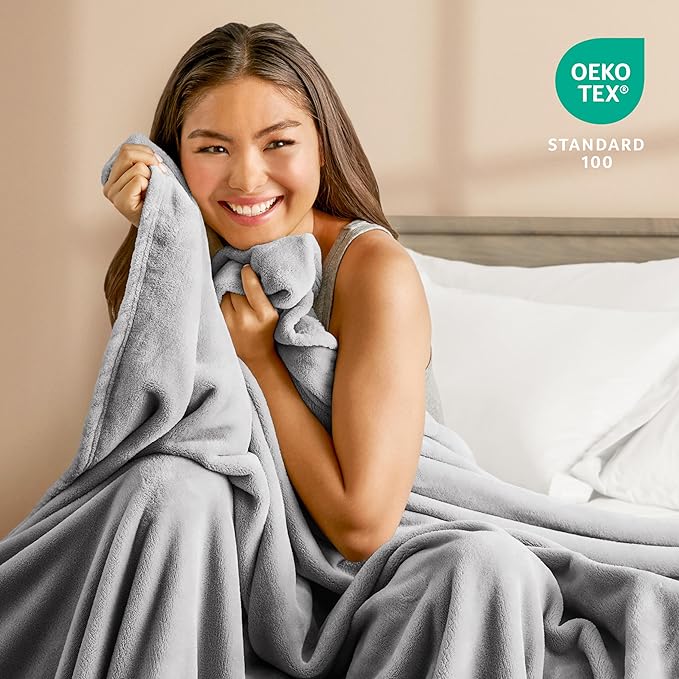 Bare Home Fleece Blanket - Throw/Travel - Ultra-Soft Lightweight for Bed, Sofa, and Couch - Luxury Microplush - Cozy Warm Blanket (Throw/Travel, Light Grey)