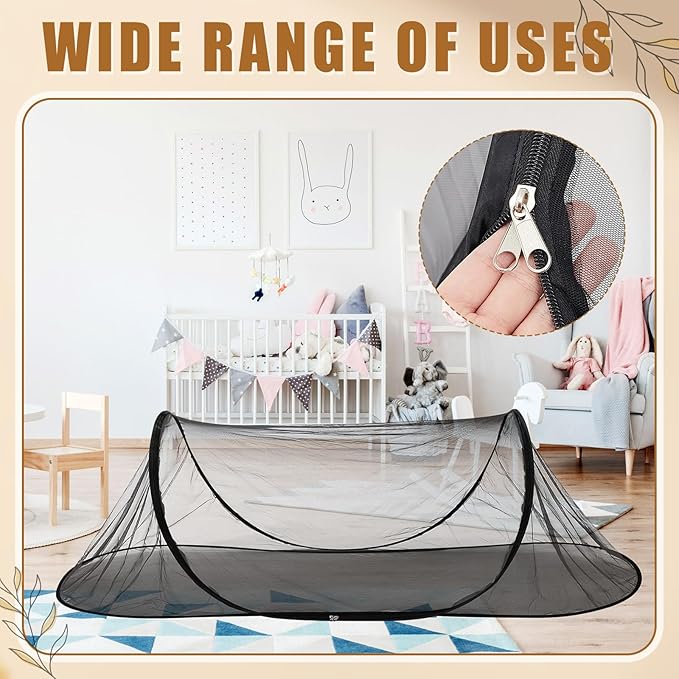 2 Pcs Large Pop up Mosquito Tent Portable Foldable Mosquito Bug Net for Bed Camping Travel Patio Outdoor 78 * 31 * 22 Inch Bug Netting Mesh Tent Canopy for Adults Baby Bedroom, Black