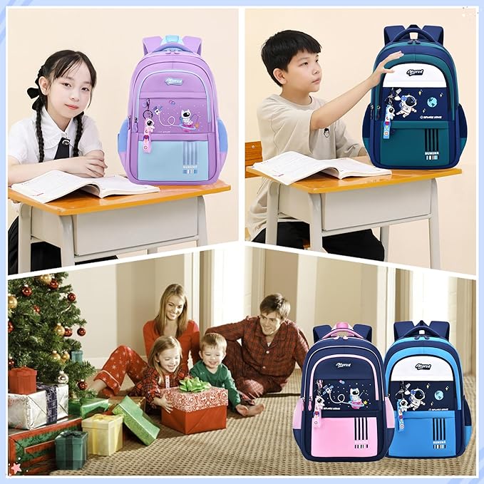 Astronaut-space Kids Backpack for Girls-Boys Elementary Middle School Backpack Book Bags for Girls Lightweight Back Pack pink-blue