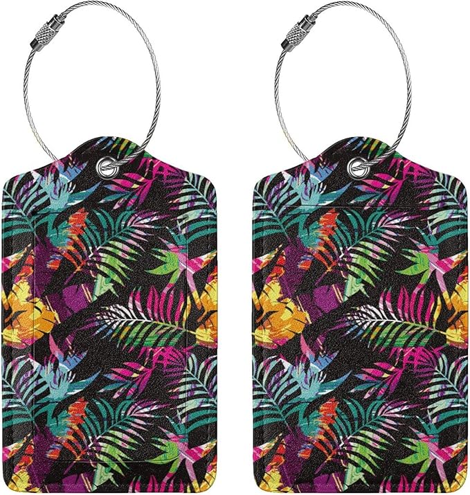 2 Packs Colorful Palms Crew Luggage Tag for Adult Kids, Tropical Flavour Suitcase Tag Labels Leather Travel Baggage Identifiers Tags
